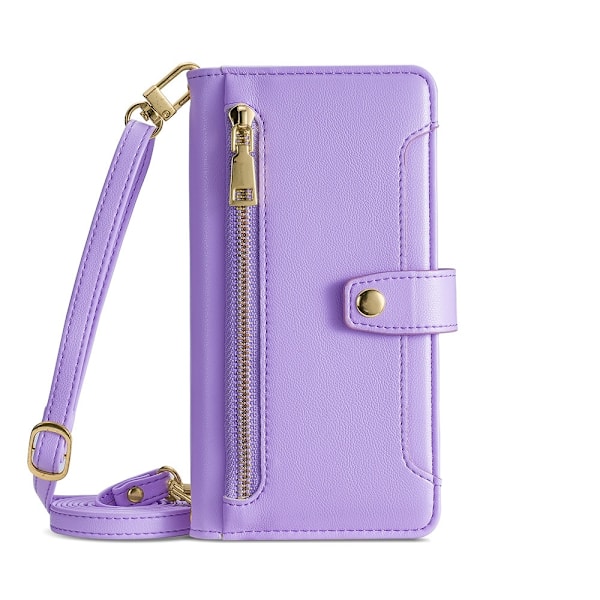 Etui til iPhone 16 Pro Max Lilla (inkludert lang skulderrem + kort håndleddsrem) Flip Crossbody-rem