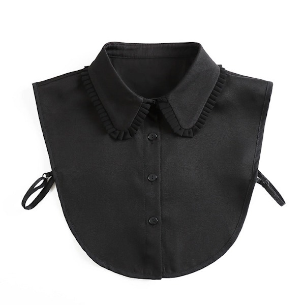 Dame falsk krage Plissert Treøre Hvit Chiffon Skjorte Det Black pleated collar