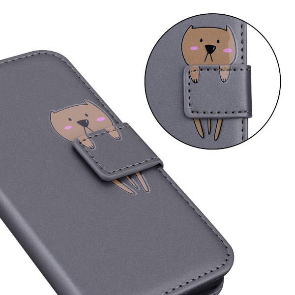 Etui til iPhone 14 grå Enkelt Tegneserie Dyr Pung med Kortholder Flip