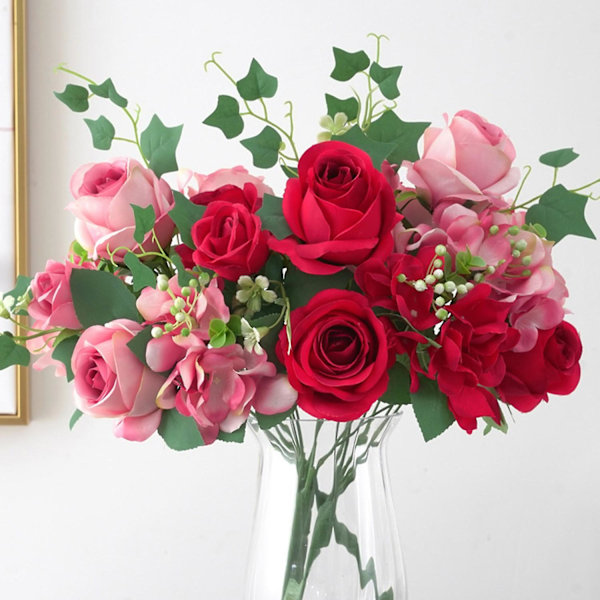 1 Bukett Vacker Konstgjord Blomma Utsökt Faux Sidenblomma Realistisk Dekorativ Simuleringsros