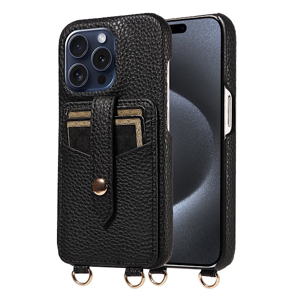 Etui til iPhone 14 Pro, sort Wallet med kortholder