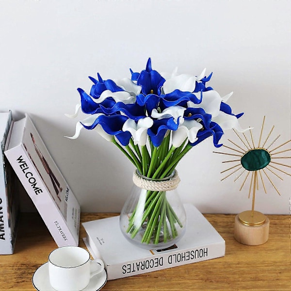 24 st Calla Lilja Bröllopsbukett Latex Real Touch Konstgjorda Blommor (Blå och Vit) Blue and White