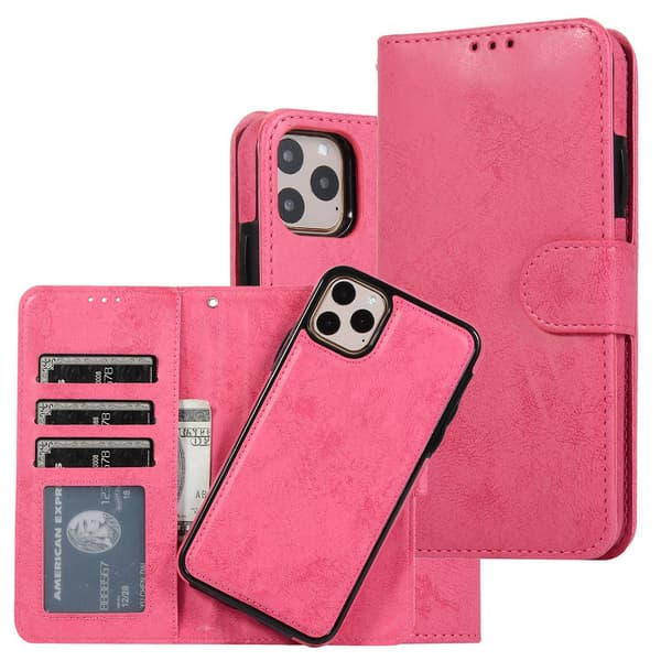 Etui til iPhone 15PRO Rosarød Retro Magnetisk 2-i-1 Tegnebog med Kortholder