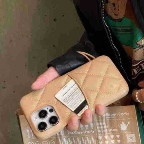 Kotelo iPhone 15promax Khaki ins timanttinahkakuvio pehmeä lompakko korttipidikkeellä