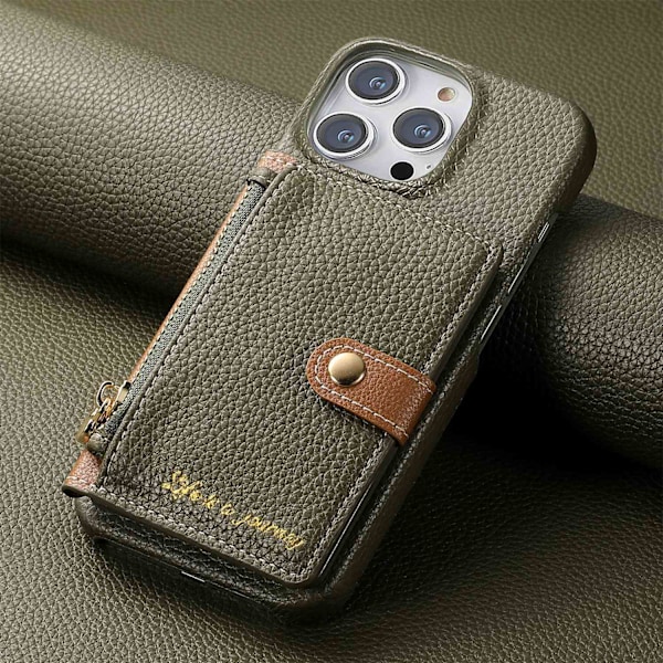 Fodral för iPhone 15 Midnattsgrön Enkel klassisk Pebbled korthållare