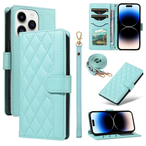 Kotelo iPhone 16 Pro Max Vihreälle + pitkät ja lyhyet narut Muoti ins Lompakko Korttipidikkeellä Crossbody