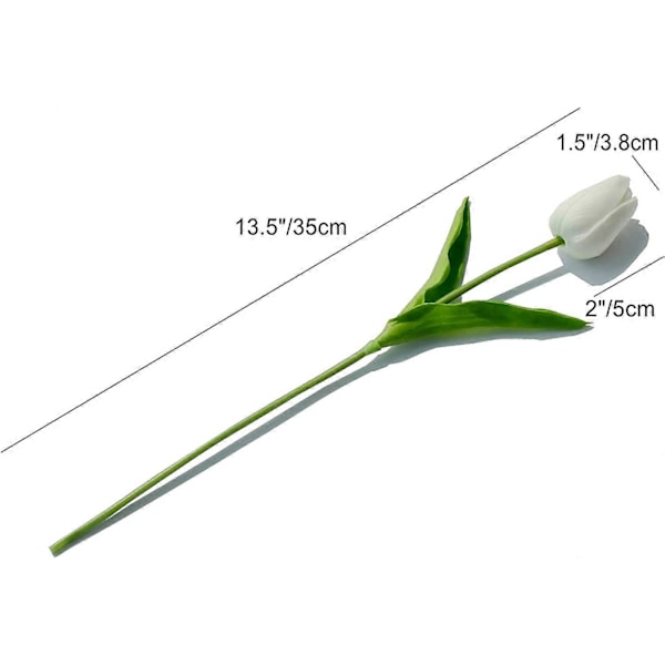 28 stk. Kunstige tulipanblomster for hjem, kjøkken, bryllupsdekorasjoner (Hvit)
