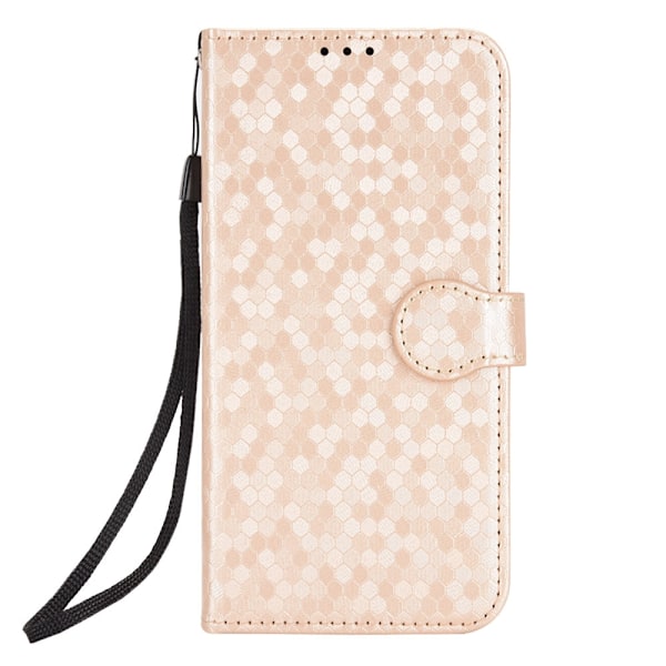 Etui til iPhone 15 Pro Rosaguld Prikket Tegnebog med Kortholder Flip