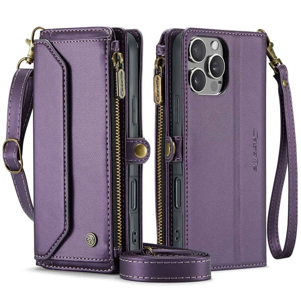 Etui til iPhone 13 Lilla Flip lynlås Wallet med kortholder