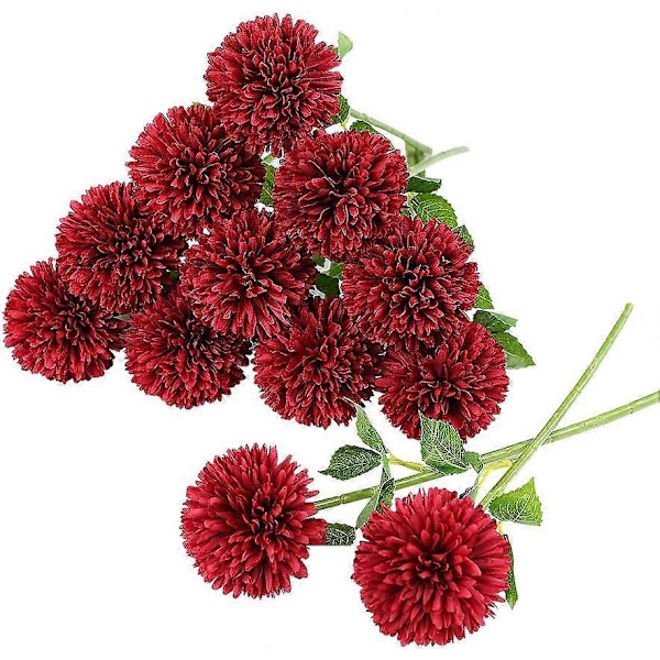 12 stk. Kunstige Krysantemum Ballblomster for Brud Enkelt Stil Plast Krysantemum Silkeblomster Red