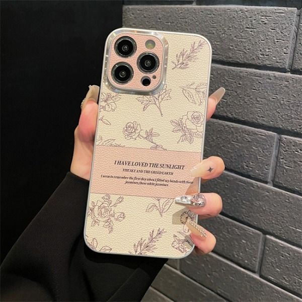 Etui til iPhone 14 Pro Max Metal ring plating - rose Temperament kamelia læder armbånd tekstur trend