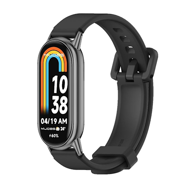 Musta Mijobs silikoninen hengittävä ranneke, yhteensopiva Xiaomi Mi Band 8:n kanssa