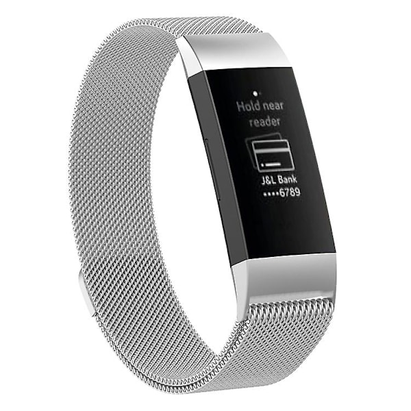 Silverfärgad Magnetisk Klockarmband i Rostfritt Stål kompatibelt med Fitbit Charge 4 / 3, Stor Storlek: 210x18mm Storlek210x18mm