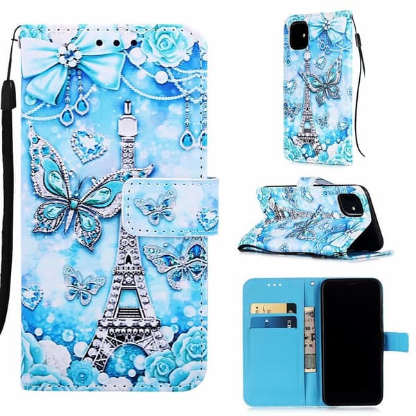 Etui til iPhone 15 Pro MAX Eiffeltårn Sommerfugl Enkelt malet Wallet med Kortholder Flip