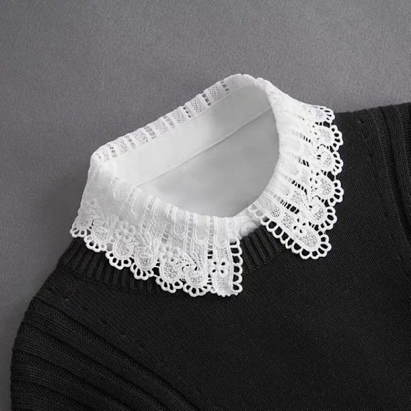 Dame falsk krage Avtakbar halv Chiffon Matchende Skjorte Fas black