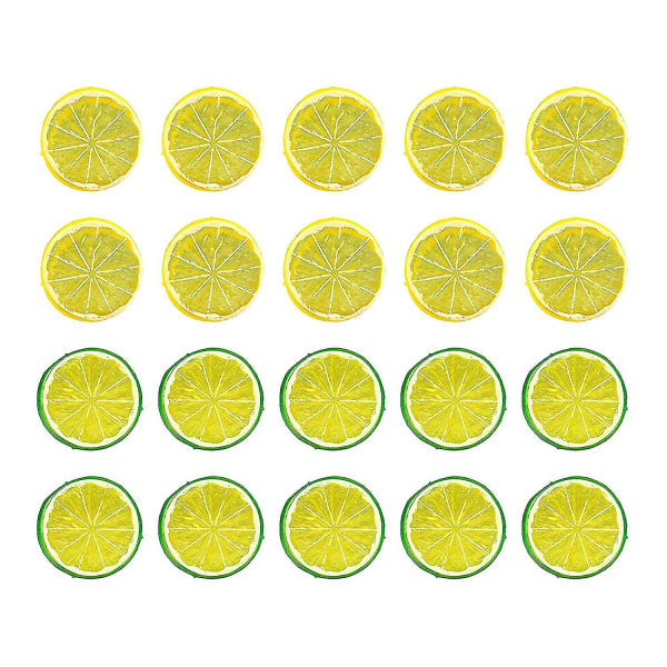 Nytt 20 st 2in konstgjorda citronskivor, simulering dekorativ prydnad