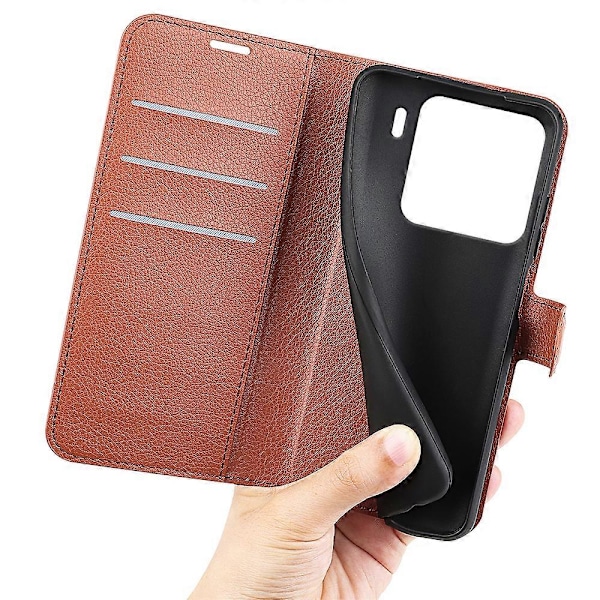För Xiaomi 15 Fodral Litchi Textur Stötsäkert Läder Plånboks Telefonfodral Brown