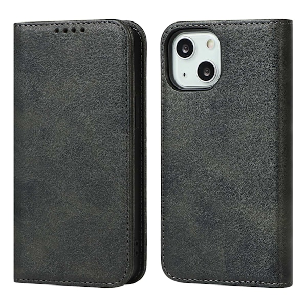 Fodral för iPhone 14 Plus Mörkgrå Kalvskinn Flip