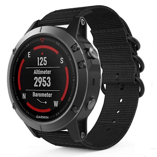 Sort Sort kompatibel med Garmin Fenix 5 22mm Tre-rings Nylon Klokkereim