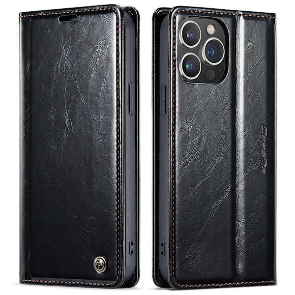 Etui til iPhone 16 Pro Max sort Vintage Distressed Wallet med kortholder flip