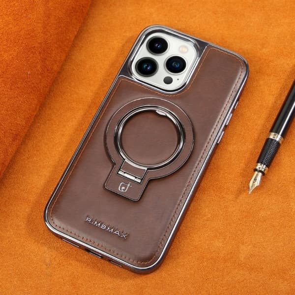 Etui til iPhone 15 Mørkebrun [beslag + magnetisk] High-end business læder Magnetisk stativ