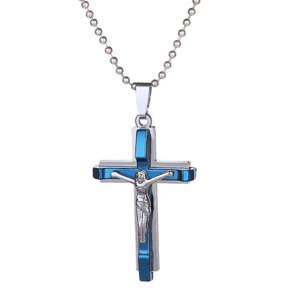 Jesus Men's Cross Halsband - Rostfritt stål smycken julklapp Blue cross