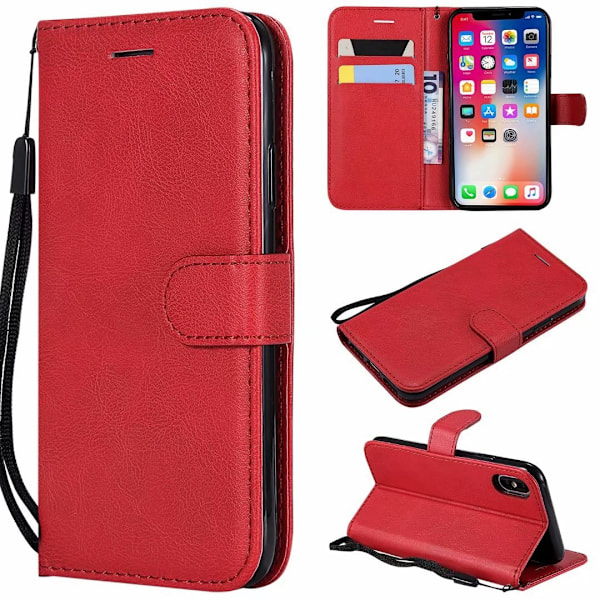 Etui til iPhone 15 Plus rød almindelig kalveskind flip wallet med kortholder