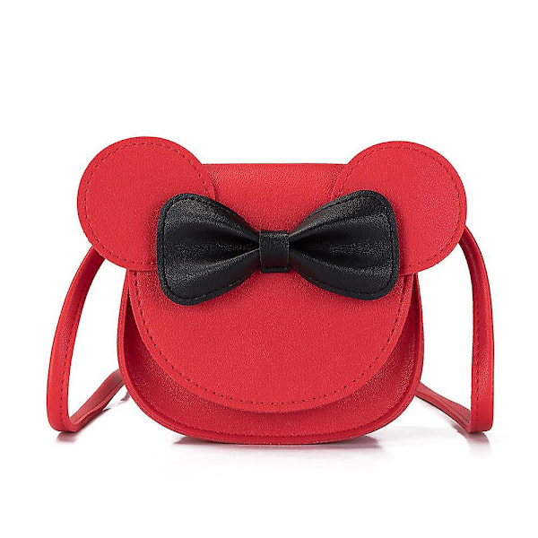Liten Museøre Sløyfe Crossbody Veske, PU Skulderveske Håndveske for Barn Jenter Småbarn (Rød)