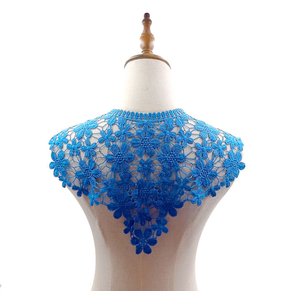 Dame falsk krage Avtakbar halv sjal Vest Melkesilke Broderi Blue Blue