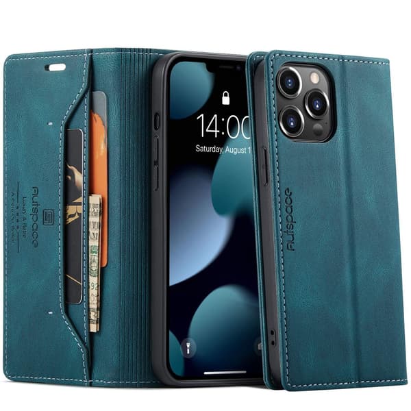 Etui til iPhone 14 Pro 6.1 blå pung med kortholder magnetisk flip