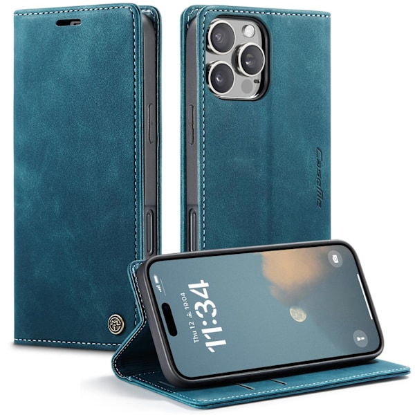 Etui til iPhone 15 Plus 6.7 blå lommebok med kortholder flip