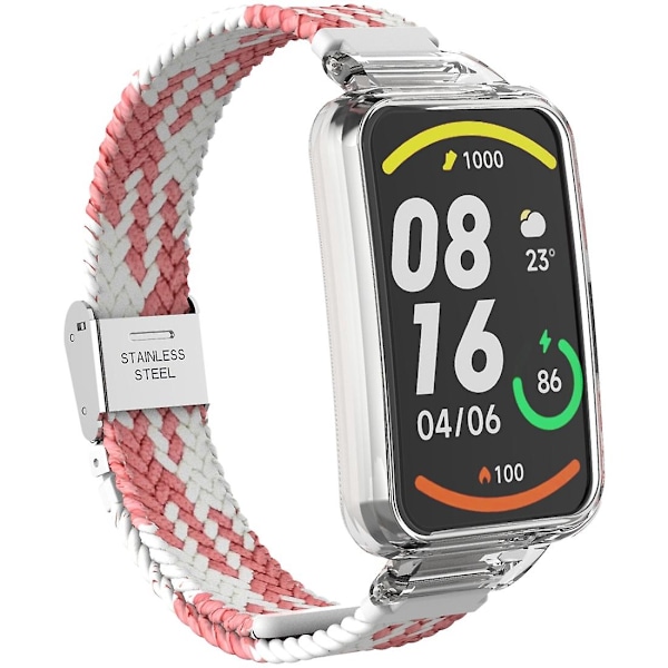 Rosa Vit Rosa Vit Flätad Nylon Spänne Klockarmband kompatibelt med Xiaomi Mi Band 7 Pro