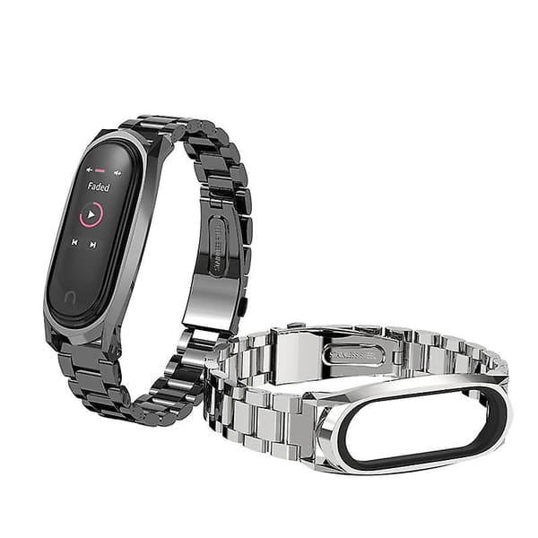 Sort Sort kompatibel med Xiaomi Mi Band 6 / 5 / 4 / 3 Urrem i rustfrit stål