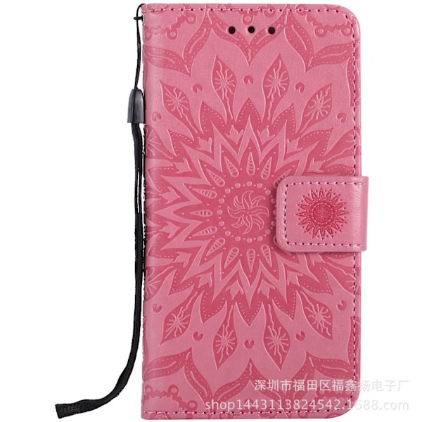Etui til iPhone 14 Plus/iPhone 14 Max pink Præget Solsikke 3D Præget Wallet med Kortholder Flip