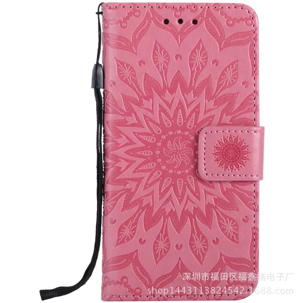 Fodral för iPhone 14 Plus/iPhone 14 Max rosa präglad solros 3D-präglad plånbok med kortfack