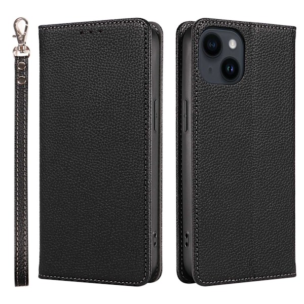 Etui til iPhone 15 sort Pebbled Magnetisk Flip