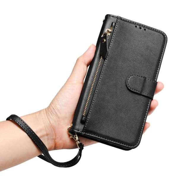 Etui til iPhone 14 Pro med håndrem, Note farvemodel, Enkel Doka lynlås, pung med kortholder