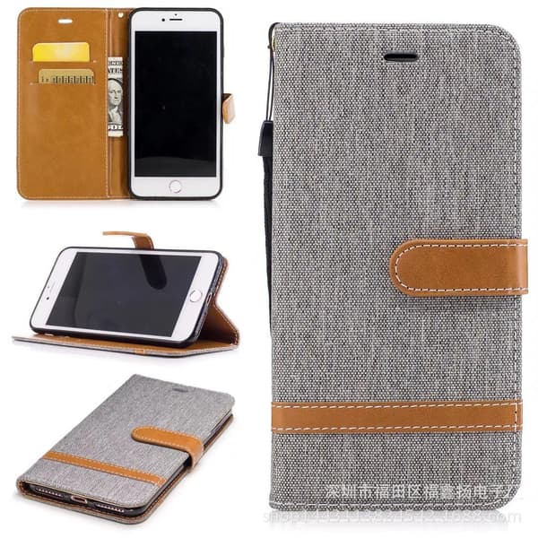 Etui til iPhone 13 Pro grå Denim Mixed Media Kontrastfarvepung med kortholder Flip