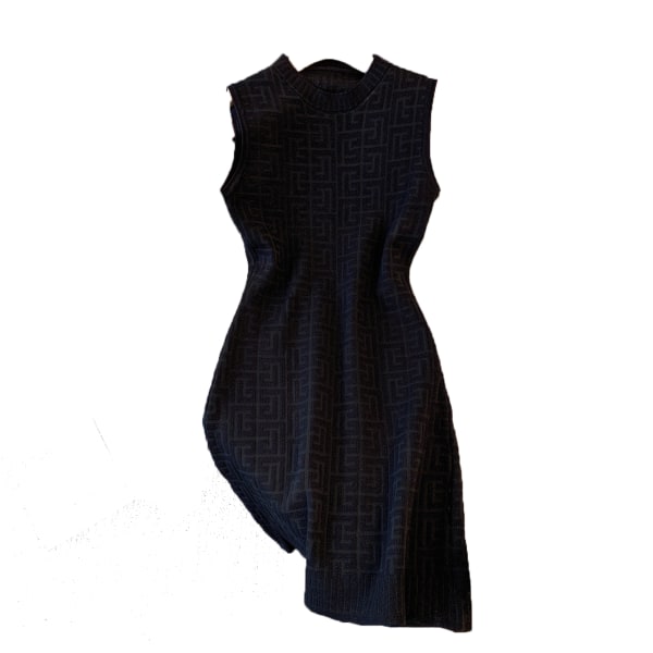 Klassisk stil ärmlös fransk stil Design Socialite Graceful Shift Dress Black L