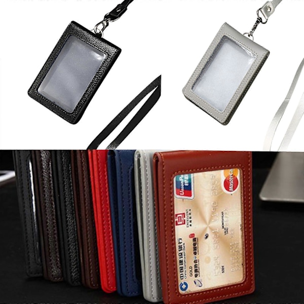 Vertikal Badgeholder med halsrem Praktisk PU Wallet Case ID-vindue Kortlommer Black lychee PU