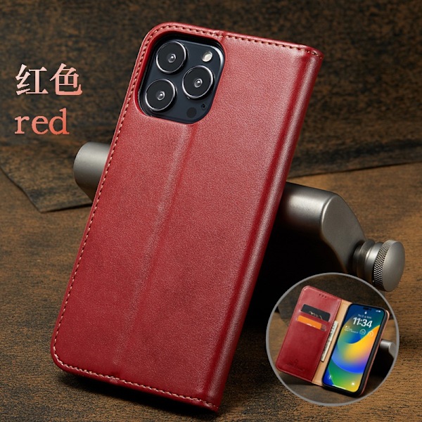 Etui til iPhone 15 Plus rød Flip Wallet med kortholder