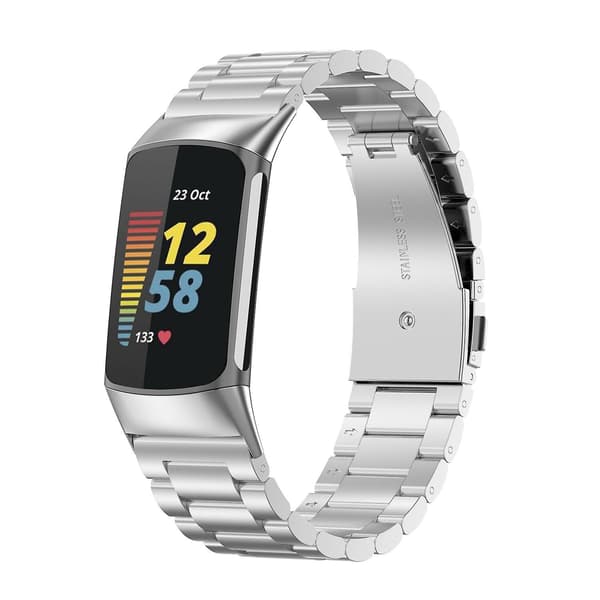 Sølv Sølv kompatibel med Fitbit Charge 5 Tre-perle Rustfritt Stål Rem