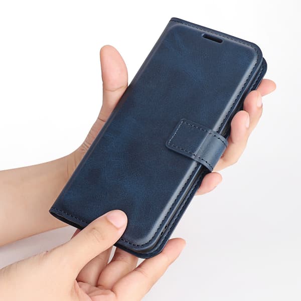 Etui til iPhone 13 Pro Max blå Flip Ensfarget Lommebok med Kortholder Tilpasning
