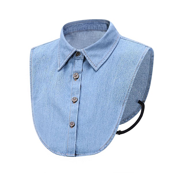 Dame falsk krage Avtakbar halv Bomull Denim Skjorte Avtakbar Light blue denim tip
