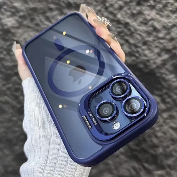 Fodral för iPhone 16 Magnetiskt Stativ Linsdetalj Mörkblå Noz35309