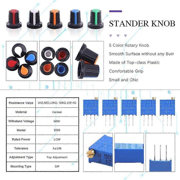 105 st 1k-500k Ohm Potentiometer Sortimentslåda med 1kohm -100kohm Multiturn Trimmer, räfflad axel