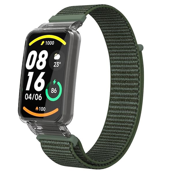 Armygrøn PC-etui + Nylon Loop-rem kompatibel med Xiaomi Mi Band 7 Pro