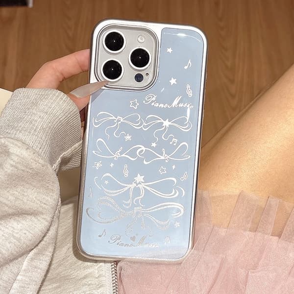 Kotelo iPhone 16 Plus Girly Bow Pendant Edge Blue Silver Noz34542