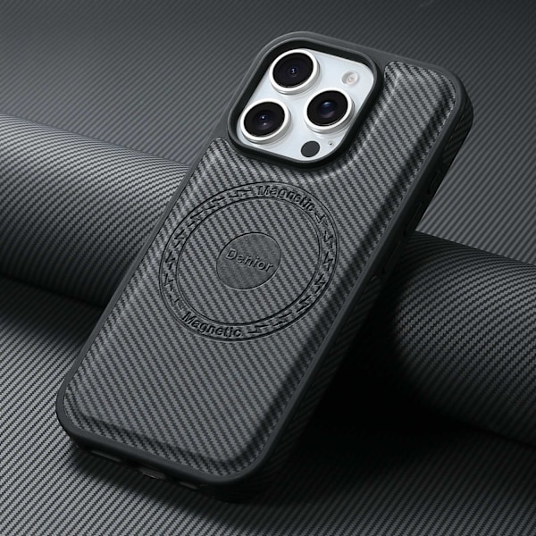 Fodral för iPhone 14 Pro Max svart läder Magnetiskt bilstativ