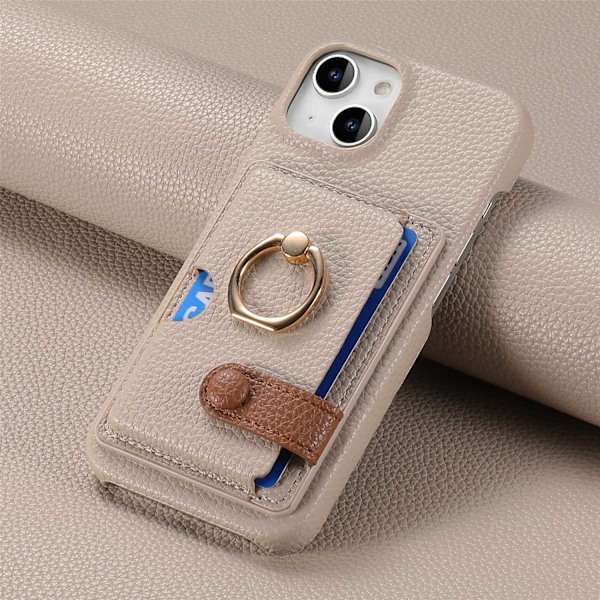 Kotelo iPhone 16 Plus -puhelimelle, khaki harmaa, yksinkertainen klassinen, kivikuvioinen lompakkokotelo korttipidikkeellä, luova